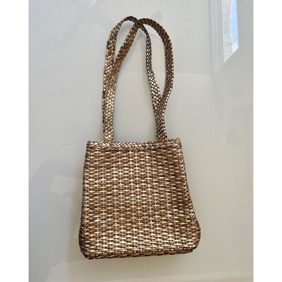 Nine West Gold and Silver Metallic Vintage Woven Purse, Shoulder Bag, Tote - Picture 2 of 10